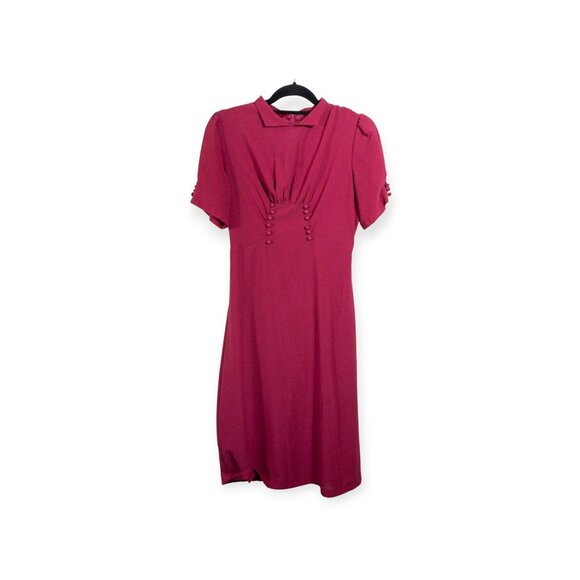 Lindy Bop Burgundy Midi Dress SZ M Pin Up 50s Fashion Retro Rockabilly Tea Dress - Picture 1 of 9